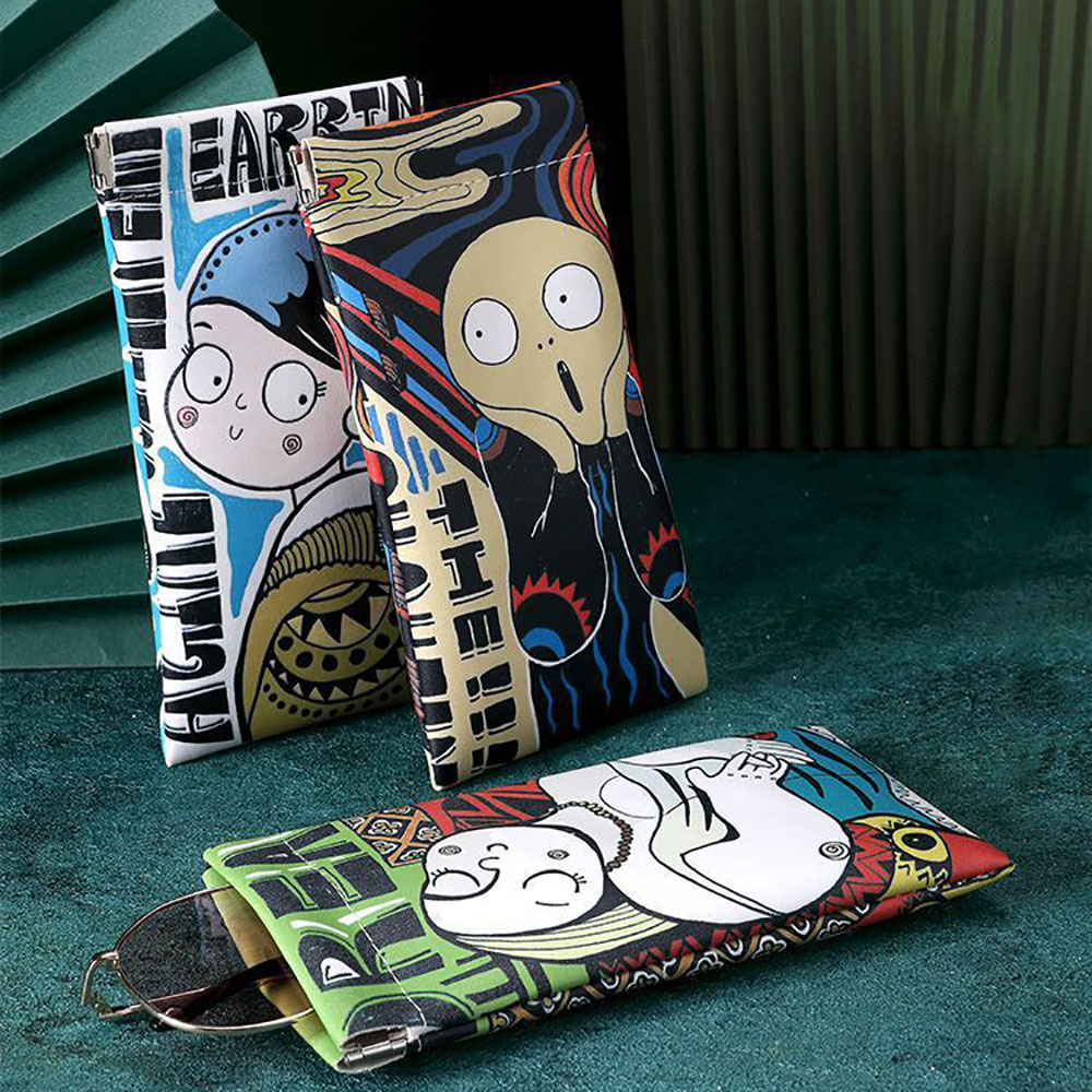 Travel Accessories Pouch For Men - Cartoon Sunglasses Case PU Leather Artistic
