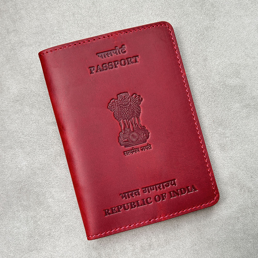 Travel Accessories India - Genuine Leather Personalised Passport Cover India